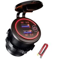 2X QC 3.0 Dual USB Charger SocketWaterproof 12V/24V USB Outlet With Touch-Switch For Car MarineBoatRVMotorcycleRed