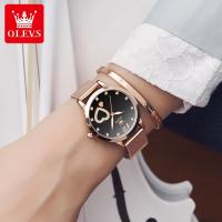 OLEVS Women Watches Japanese Quartz Waterproof Wristwatch Stainless Steel Strap Fashion Dress Luminous Diamond Face Lady Watch