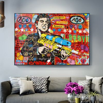 Scarface Graffiti Art ภาพวาดผ้าใบบน Wall Art โปสเตอร์และภาพพิมพ์-แฟชั่น Luxury Street Art ภาพตกแต่งบ้าน Cuadros