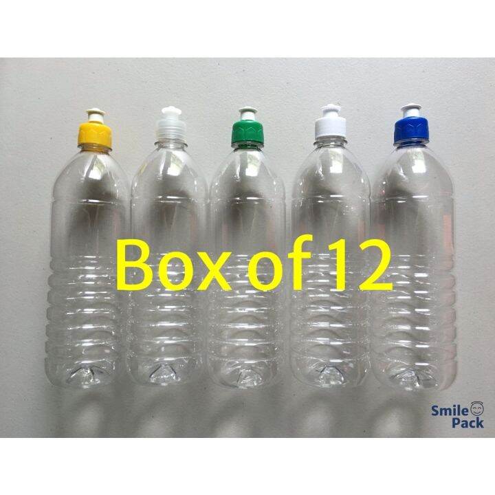 PET Plastic Bottle 1 liter BOX of 12 pcs 1L with Sports Caps / Pull