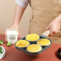 4 Hole Frying Pan Non Stick Breakfast Burger Egg Pancake Maker Wooden Handle Four Hole Omelet Pan Kitchen Tool Cookware