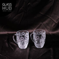 GLASS HUB (LYNX) แก้วหูใหญ่ BMZB92127B ลายดอกไม้ -  แก้วมีหู แก้วน้ำ แก้วโอเลี้ยง แก้วสมุนไพร แก้วใส่เครื่องดื่ม (เซต 2 ใบ)