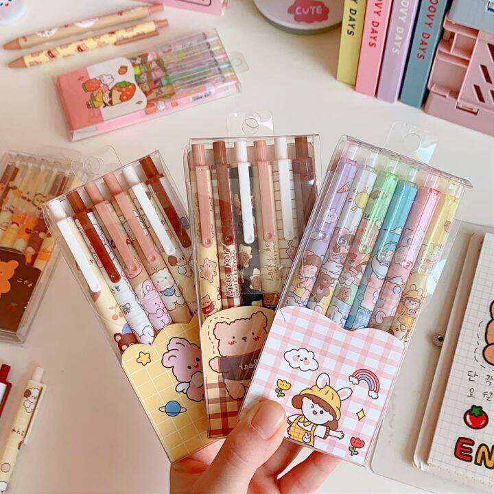 a-shack-6ชิ้น-kawaii-0-5มม-set-pulpen-น่ารักปากกาหมึกเจลหมึกดำพับเก็บได้อุปกรณ์การเรียนการเขียนเครื่องเขียนลูกลื่นนักเรียน