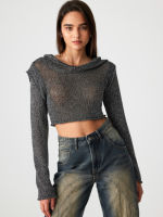 Cider Hooded Solid Knitted Long Sleeve Top