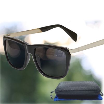 แว่นตาวินเทจ ทรงเหลี่ยม แว่นตากันแดด แฟชั่นเท่ๆ ป้องกัน UV400 แว่นแฟชั่นสีดำ รหัส 1510