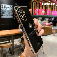 NIWINEE เคสมือถือชุบโลหะขอบตรงแฟชั่นใบเมเปิ้ล Y71สำหรับ Huawei Nova Y70กันตกสำหรับคู่รัก