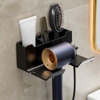 ■ Wall Mounted Hair Dryer Holder with Storage Basket Waterpproof Hair Dryer Oragnizer Rack Bathroom Hair Blower Organize Shelf