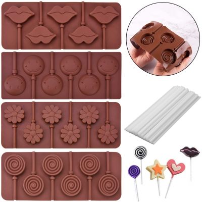 【YF】 Cute Flower Round Silicone Lollipop Mold Jelly Candy Chocolate Soap Bakeware Mould Reusable Variety Shapes Cake Decorating Tools