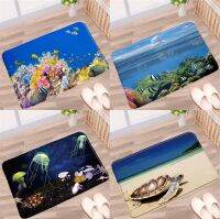 [A Warm] OceanBathroom MatJellyfish TurtleSea Landscape Children 39; S Bedroom Non Slip RugEntrance Aisle Carpet