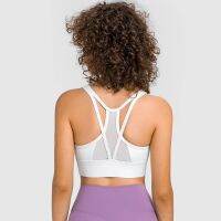 NWT High Support Sports Naked-feel Fabric Mesh Patchwork Yoga Crop Tops Women Push Up Shockproof Running Sports s Top