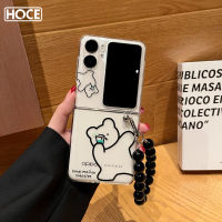 HOCE น่ารักหมีเต้นเคสโทรศัพท์แข็งแบบใสสำหรับออปโป้ไฟนด์ N2กันกระแทกแบบฝาพับฝาหลังโทรศัพท์มือถือแบบพับ