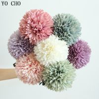 【cw】 YO CHO Artificial Flowers PompomFake Flowers SilkPinkBall Wedding PartyDecoration Pompon Bouquet