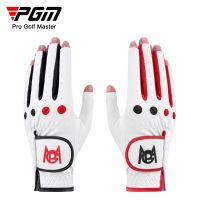 Retcmall6 PGM 1คู่ผู้หญิงถุงมือกอล์ฟ PU ถุงมือหนัง Fingerless Breathable Mitt ขวามือซ้ายสีดำสีแดงคู่สี ST029