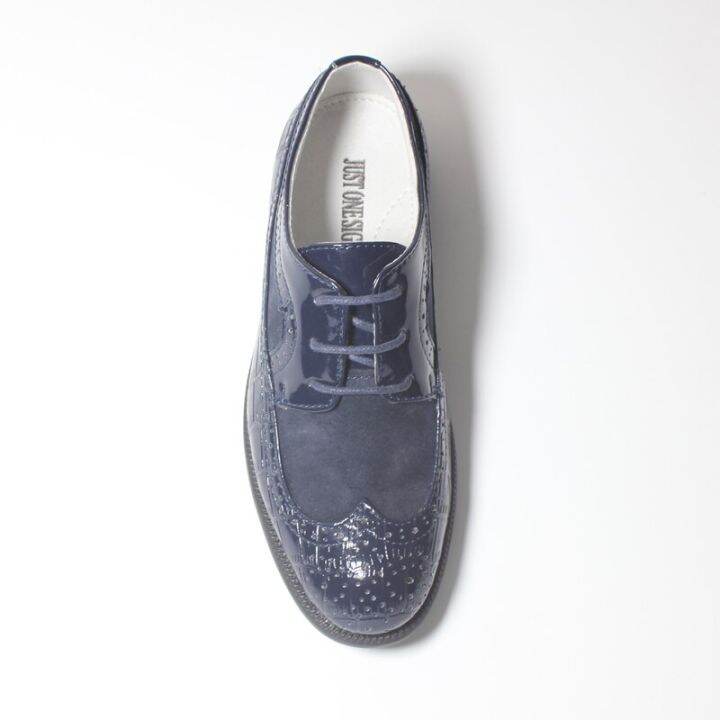 2022ฤดูใบไม้ผลิและฤดูใบไม้ร่วงชายรองเท้าอย่างเป็นทางการ-navy-blue-suede-faux-สิทธิบัตรหนังทารก-junior-communion-party-งานแต่งงานพรหม-brogue