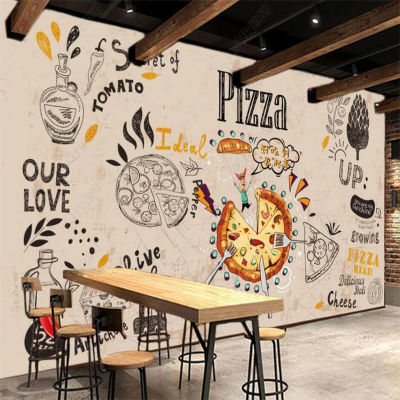 ยุโรปและสไตล์อเมริกัน Retro พิซซ่าที่กำหนดเองภาพจิตรกรรมฝาผนัง Fast อาหาร Estaurant Decor อุตสาหกรรม3d Wall Paper Self-Adhesive Wallpaper วอลล์เปเปอร์