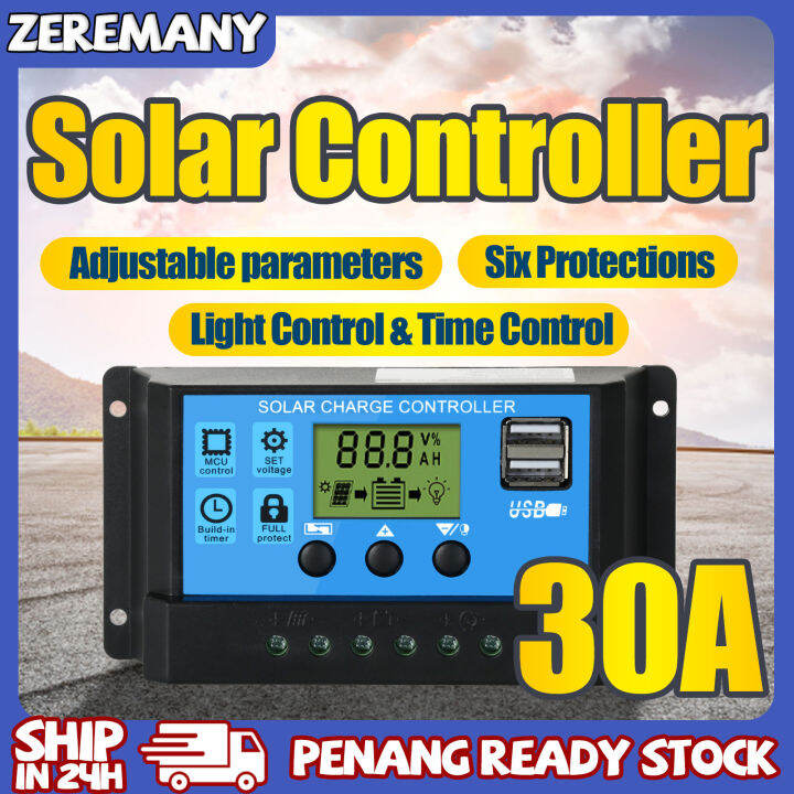 🔥dual Usb🔥30a Solar Charge Controller Pwm 12v24v Auto Solar Panel Battery Regulator Lcd Display 8121