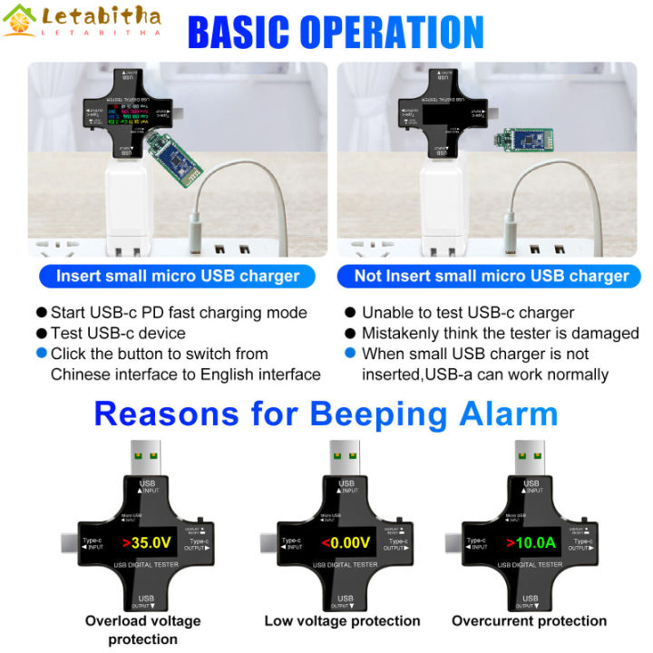letabitha-เครื่องทดสอบแรงดันไฟฟ้า-ดิจิทัลมิเตอร์-lcd-usb-type-c-ป้องกันความปลอดภัยมัลติมิเตอร์พร้อมสายเคเบิล