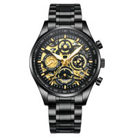 NIBOSI  Men Watches Luxury Top Brand Gold Watch Stainless Steel Big Dial Wristwatch Skeleton Quartz Sports Watches for Men