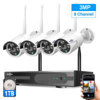 3MP Wireless Security Camera System with 1TB Hard Drive 8CH NVR +4pcs 3MP Outdoor Waterproof Wireless WiFi Surveillance Camera support Motion Detection,Remote Access,Night Vision,One-way Audio