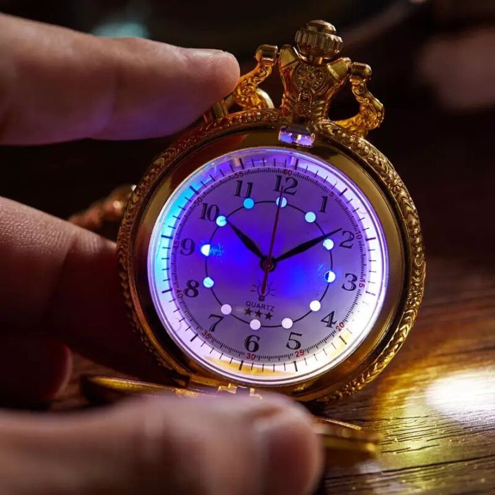 นาฬิกาพกควอทซ์ไฟ-led-ส่องสว่างสุดหรูสำหรับผู้ชายผู้หญิงนาฬิกามีไฟประดับควอตซ์เครื่องยนต์หัวรถจักรรถไฟ