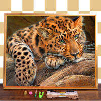 Leopard Animal Printed Fabric 11CT Cross-Stitch Embroidery Kit DMC Threads Craft Handmade Needlework Handiwork Room Sales