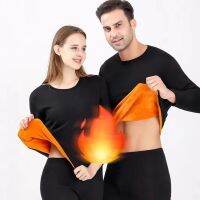 Mens and Womens Thermal Underwear Long Underwear Warm Solid Color Soft Double-sided Velvet Plush Top with Thick Trousers