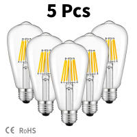 TengShuo【5ชิ้น】หลอดไฟled เอดิสัน ST64 4W 6W 8W E27แสงสีขาว6500K หลอดไส้ Led วินเทจสีวอร์มไวท์2700K