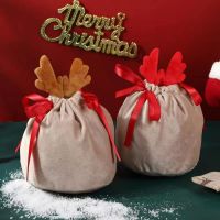 5 Pcs Christmas Candy Bags Antlers Bags Velvet Draw String Bunny Gift Packing Bags Party Decoration 2022 Navidad New Year Gift