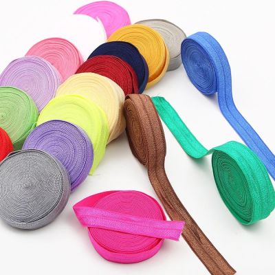 ☋ 5Yard Solid Color Shiny Fold Over Elastic FOE Spandex Rubber Band Thread Kids Hair Tie Headband Dress Lace Trim Sewing 5/8 15mm