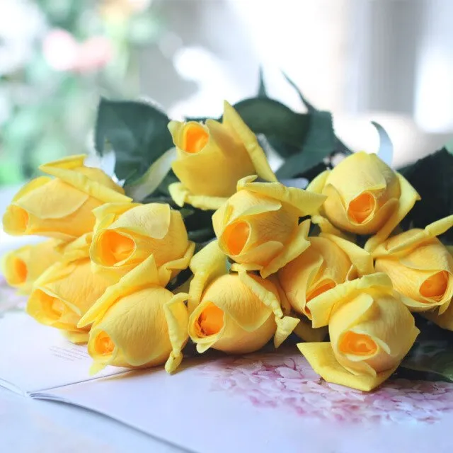 7 Pcs Real Touch Rose Branch Stem Latex Rose Hand Feel Felt Simulation