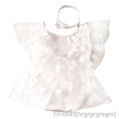 ♟ hrgrgrgregre Romper de renda com bandana adoráveis adereços fotográficos recém-nascidos vestido da menina flor para bebês