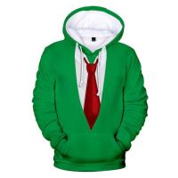 【cw】 Fashion Hoodies Tuxedo Bow Tie Print Loose Hooded Sweatshirt Pullovers