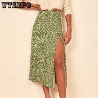 【CW】 Skirts Woman Fashion 2023 Skirt with Side Opening Floral Print Waist A-line Slit Dating