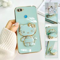 For Oppo A12s Mobile Phone Case Fashion Temperament Plating TPU Advanced Rotary Stand Makeup Mirror Hello Kitty Folding Mirror Stand Net Red New Couple Gift Soft Touch Anti slip Anti fall Protective Case