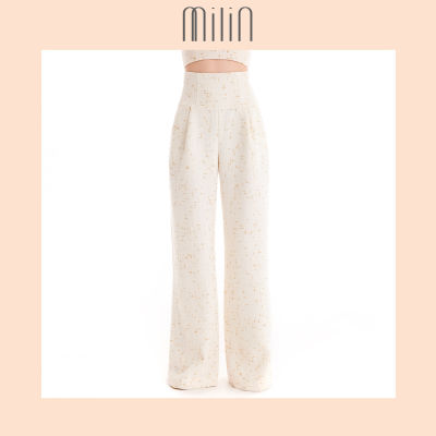 [MILIN] High waist wide leg Lurex tweed pants กางเกงขากว้างเอวสูงผ้าทวีตแทรกเส้นใยเมทัลลิก Cethura pants Black, White