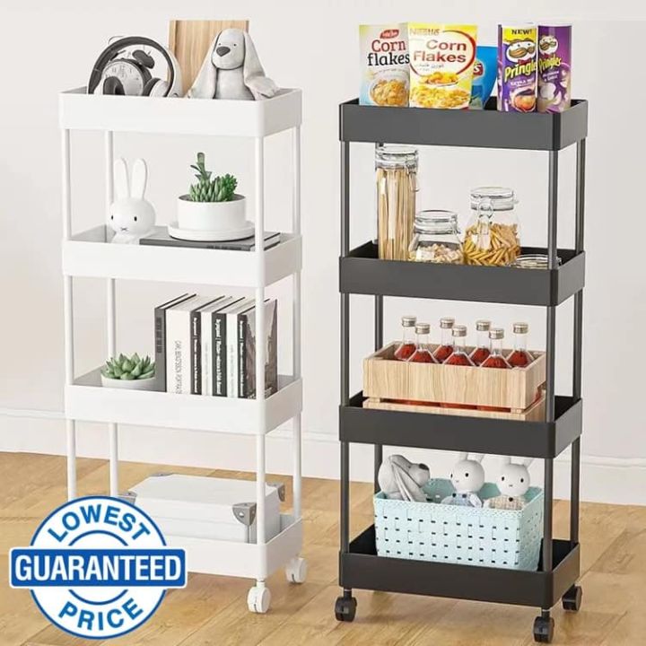 SPACEKEEPER 3 Tier Slim Storage Cart Mobile Shelving Unit Organizer Slide  Out Storage Rolling Utility Cart Tower Rack for Kitchen Bathroom Laundry  Narrow Places, Plastic & Stainless Steel, White 