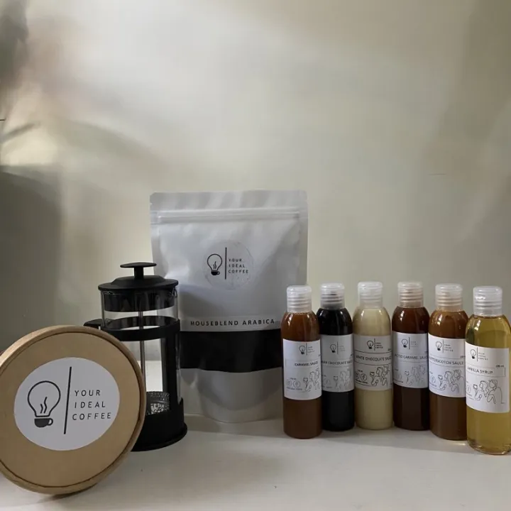 Coffee Gift Set 4 (Coffee Sauces, Vanilla Syrup, Coffee Ground, French