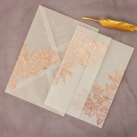 1set Vellum Wedding Invitation Cards Rose Gold Foil Bridal Shower Invite with Envelopes Purple Blue Pink Gilding Silver Stamping Greeting Cards