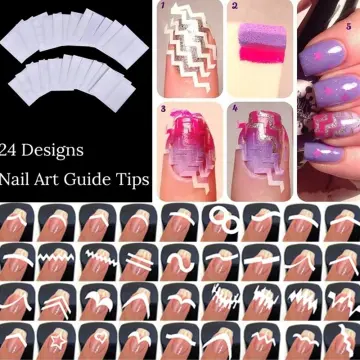 French Tip Stencils 18 Sheets French Tips Guides Self-Adhesive Nail Sticker  French Tip Nail Tool French Edge Auxiliary Kit for Beginner Wave Lines