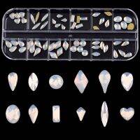 12 Designs Crystal White Opal 3d Nail Rhinestones Flat Back Popular Shape Stones Mix for Nails Material Professional Supplies