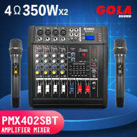 PMX402S-BT มีมิกเซอร์และแอมพลิฟายเออร์และไมโครโฟน 2 ตัว ขับลำโพงขนาด 10 นิ้วสี่ตัว มีแหล่งจ่ายไฟ 48 V เอฟเฟกต์แอนะล็อก 16 แบบ