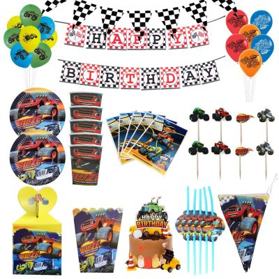 Blaze Monster Birthday Party Decoration Machine Car Plate Cup Candy Box Tablecloth Balloon Childrens Day Baby Shower