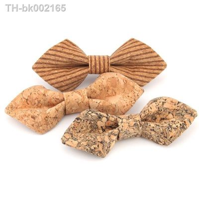 ☾☄ Cork Wood Bow Tie Novelty Handmade Plaid Neckwear Adjustable Butterfly Tie Business Wedding Party Mens Gift Bow Tie Top