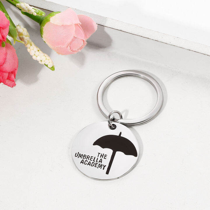 freeshipping-10pcslot-the-umbrella-academy-keychain-stainless-steel-umbrella-keyring-charms-cosplay-unique-jewelry-wholesale