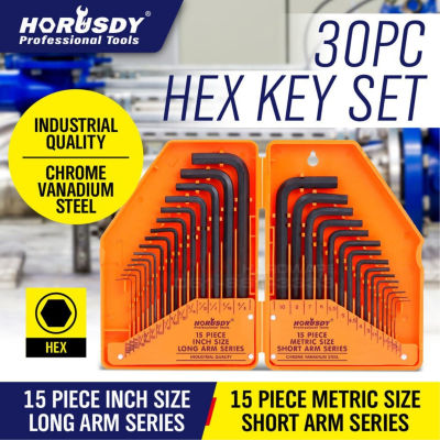 ชุดประแจหกเหลี่ยม 30ตัว/ชิ้น ประแจ ชุดประแจ หกเหลี่ยม ไขควง HORUSDY (0.7-10มม.15 PCS เมตริกHex Key + 0.028 -3/8อังกฤษขนาด15 PCS SAE Hex Key)