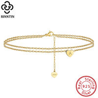 Rinntin 925เงินสเตอร์ลิงแฟชั่นตัวอักษรเริ่มต้นหัวใจ Anklets สำหรับผู้หญิง14K Gold ข้อเท้าสร้อยข้อมือ Barefoot เครื่องประดับ SA18