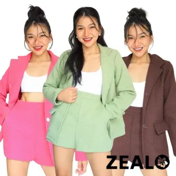 Green shorts and blazer on sale set