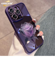 KISSCASE เคสโทรศัพท์กุหลาบอะคริลิกใสเคลือบบางหรูหราสำหรับ Iphone 15 Pro Max 15 Plus เคสฟิล์มเลนส์เพชรแวววาวในตัวสำหรับ Iphone 11 12 13 14 Pro Max เคสแข็งกันแรงกระแทก12Pro