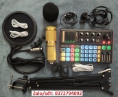 Combo bộ Sound card k300 mic thu âm bm900 chân đế màng lọc và tai nghe