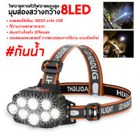 ไฟฉายคาดหัว Outdoor ไฟฉายชาร์จ ไฟคาดหัว 8 LED ไฟหน้ามัลติฟังก์ชั่น USB